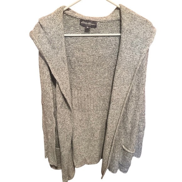 Eddie Bauer Sweaters - Eddie Bauer Hooded Cardigan‎ Open Front Knit Sweater Pockets Gray XS/S